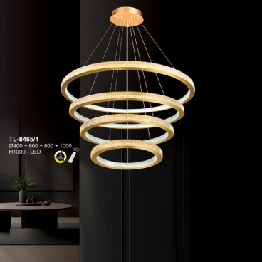 A - TL - 8465/4: Đèn thả 4 vòng LED - KT: (400+600+800+1000)mm x H1000mm - Đèn LED đổi 3 màu