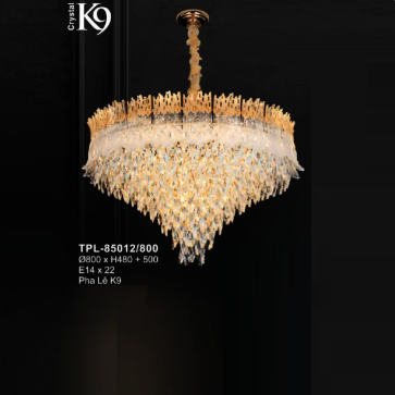 A - TPL - 85012/800: Đèn thả Phale K9 - KT: Ø800mm x H480mm + 500mm - Bóng đèn E14 x 22 bóng