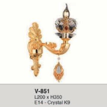 E - VD - 851: Đèn gắn tường đơn Phale K9 - KT:  L200mm x H350mm - Đèn E14 x 1 bóng