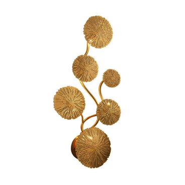 LH - GT -  852A - 20: Đèn gắn tường thân màu Inox xi vàng bóng - KT: W350mm x H550mm - Bóng đèn G4 x 6 bóng