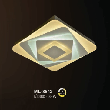 E - ML - 8542: Đèn áp trần LED vuông - KT: L380mm x W380mm  - Đèn LED 84W ánh sáng đổi 3 màu