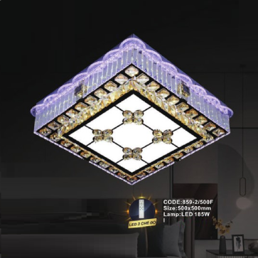 CODE: 859-2/500F: Đèn áp trần vuông LED - KT: L500mm x W500mm - Đèn LED 185W đổi 3 màu