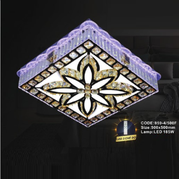 CODE: 859-4/500F: Đèn áp trần vuông LED - KT: L500mm x W500mm - Đèn LED 185W đổi 3 màu