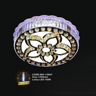 CODE: 860-1/500Y: Đèn áp trần tròn LED - KT: Ø500mm - Đèn LED 165W ánh sáng đổi 3 màu