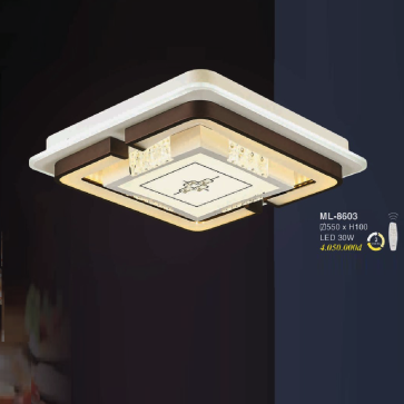 E - ML - 8603: Đèn áp trần LED Mica - KT: L550mm x W550mm x H100mm - Đèn LED 30W đổi 3 màu - Remote