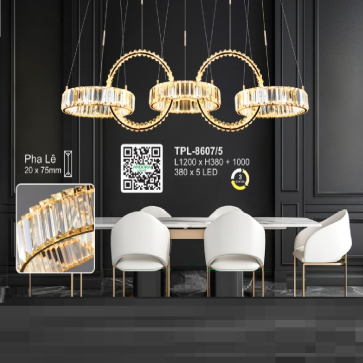 A - TPL - 8607/5: Đèn thả 5 vòng LED Phale gắn ngang - KT: L1200mm x H380mm +1000mm - Đèn LED đổi 3 màu