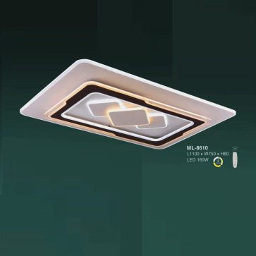 E - ML - 8610: Đèn áp trần LED Mica chữ nhật - KT: L1100mm x W750mm x H60mm - Đèn LED 160W đổi 3 màu - Remote
