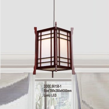 CODE: 86158 - 1: Đèn thả gỗ - KT: L280mm x W280mm x H350mm - Đèn LED