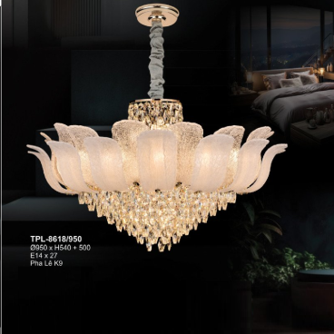 A - TPL - 8618/950: Đèn thả Phale K9 - KT: Ø950mm x H540mm + 500mm - Bóng đèn E14 x 27 bóng
