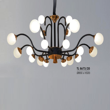 HF - TL 8673/20: Đèn chùm LED 20 bóng - KT: Ø850mm x H320mm - Đèn LED 200W đổi 3 màu