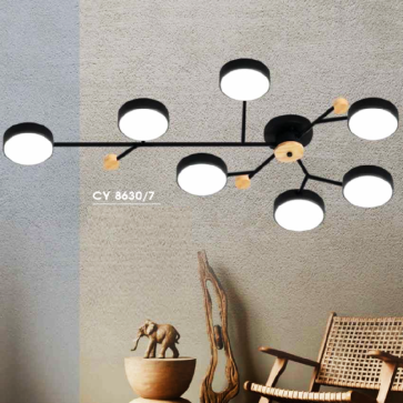 HF - CY - 8630/7: Đèn chùm LED 7 bóng - KT: L1200mm x W750mm x H95mm - Đèn LED 63W đổi 3 màu