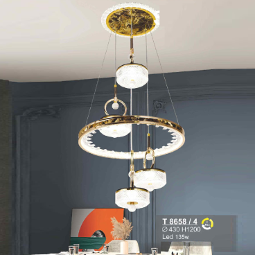 T 8658/4: Đèn thả LED 4 bóng - KT: Ø430mm x H1200mm - Đèn LED 135W đổi 3 màu