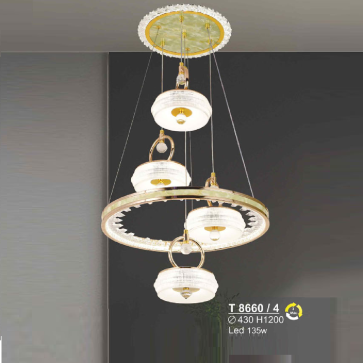 T 8660/4: Đèn thả LED 4 bóng - KT: Ø430mm x H1200mm - Đèn LED 135W đổi 3 màu