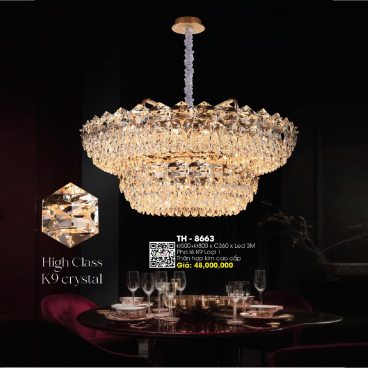 TH - 8663: Đèn thả  LED Phale K9 - KT: Ø( 500+800)mm x H360mm - Đèn LED đổi 3 màu