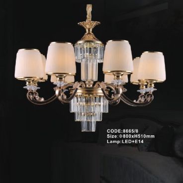 CODE: 8665/8: Đèn chùm 8 tay - KT: Ø800mm x H510mm - Bóng đèn E14 x 8 bóng + Đèn LED