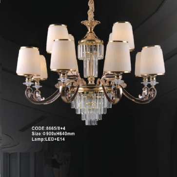 CODE: 8665/8+4: Đèn chùm 12 tay - KT: Ø900mm x H640mm - Bóng đèn E14 x 12 bóng + Đèn LED