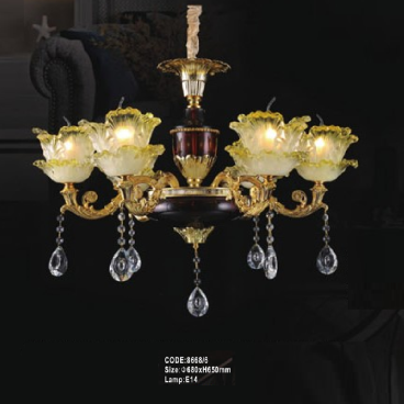 CODE: 8668/6: Đèn chùm 6 tay - KT: Ø680mm x H650mm - Bóng đèn E14 x 6 bóng