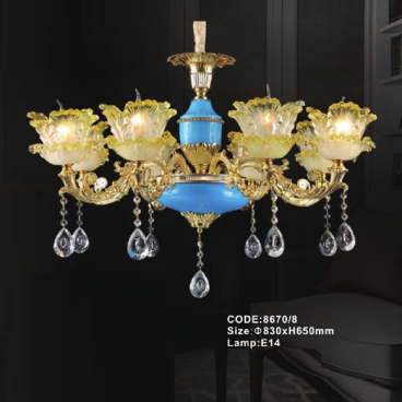 CODE: 8670/8: Đèn chùm 8 tay  - KT: Ø830mm x H650mm - Bóng đèn E14 x 8 bóng