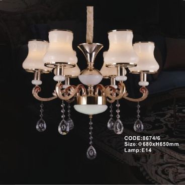 CODE: 8674/6: Đèn chùm 6 tay - KT: Ø680mm x H650mm - Bóng đèn E14 x 6 bóng
