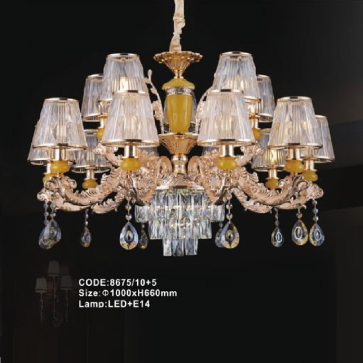 CODE: 8675/10+5: Đèn chùm 15 tay - KT: Ø1000mm x H660mm - Bóng đèn E14 x 15 bóng + Đèn LED