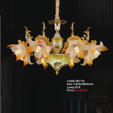 CODE: 8677/6: Đèn chùm 6 tay - KT: Ø680mm x H650mm - Bóng đèn E14 x 6 bóng