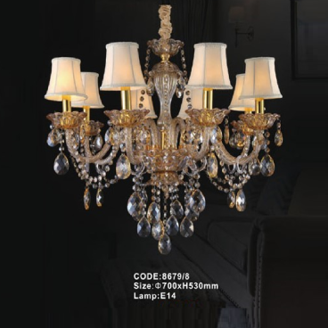 CODE: 8679/8: Đèn chùm 8 tay - KT: Ø700mm x H530mm - Bóng đèn E14 x 8 bóng