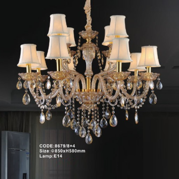 CODE: 8679/8+4: Đèn chùm 12 tay, chao vải - KT: Ø850mm x H580mm - Bóng đèn E14 x 12 bóng