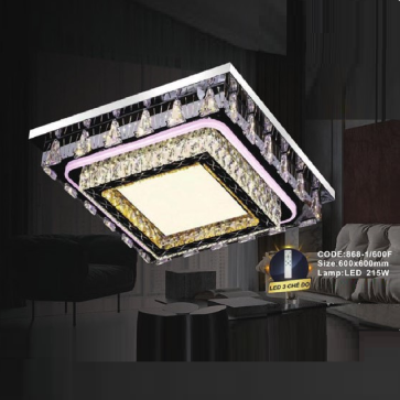 CODE: 868 -1/600F: Đèn áp trần vuông LED - KT: L600mm x W600mm - Đèn LED 215W, ánh sáng đổi 3 màu