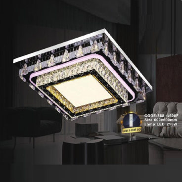 CODE: 868 -1/600F: Đèn áp trần vuông LED - KT: L600mm x W600mm - Đèn LED 215W, ánh sáng đổi 3 màu