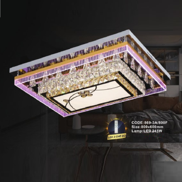 CODE: 869-3A/800F: Đèn áp trần chữ nhật LED - KT: L800mm x W600mm - Đèn LED 245W đổi màu