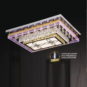 CODE: 869-5/800F: Đèn áp trần chữ nhật LED - KT: L800mm x W600mm - Đèn LED 245W đổi màu