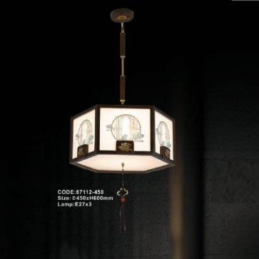 CODE: 87112 - 450: Đèn thả gỗ đơn - KT: Ø450mm x H600mm - Bóng đèn E27 x 3 bóng