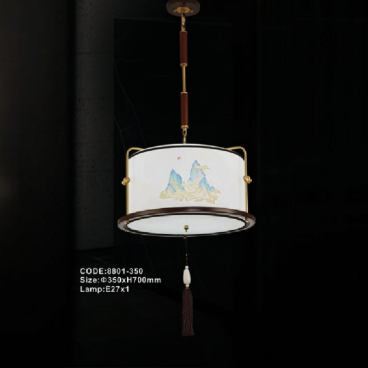 CODE: 8801-350: Đèn thả gỗ đơn - KT: Ø350mm x H700mm - Bóng đèn E27 x 1