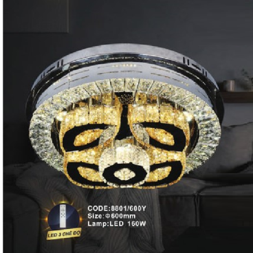 CODE: 8801/600Y: Đèn áp trần Phale - KT: Ø600mm - Đèn LED 160W, ánh sáng đổi 3 màu