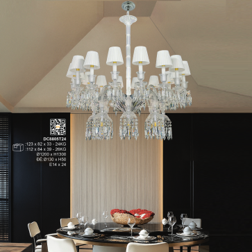 DC8805T24: Đèn chùm Phale 24 tay chao vải - KT: Ø1200mm x H1300mm - Bóng đèn  E14 x 24 bóng