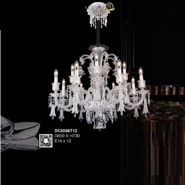 DC8806T12: Đèn chùm Phale nến 12 tay - KT: Ø850mm x H730mm - Bóng đèn nến E14 x 12 bóng