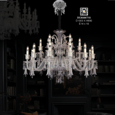 DC8806T18: Đèn chùm Phale nến 18 tay - KT: Ø1000mm x H680mm - Bóng đèn nến E14 x 18 bóng