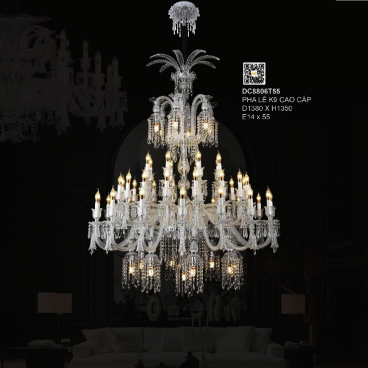 DC8806T55: Đèn chùm Phale nến 18 tay - KT: Ø1380mm x H1350mm - Bóng đèn nến E14 x 55 bóng