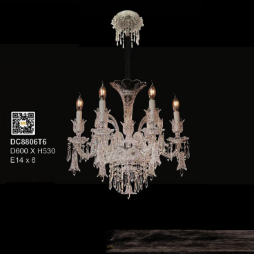 DC8806T6: Đèn chùm Phale nến 6 tay - KT: Ø600mm x H530mm - Bóng đèn nến E14 x 6 bóng