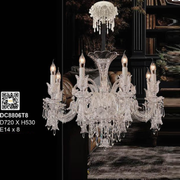 DC8806T8: Đèn chùm Phale nến 8 tay - KT: Ø720mm x H530mm - Bóng đèn nến E14 x 8 bóng