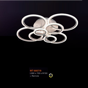 MT - 8807/8: Đèn áp trần LED Mica  8 cánh - KT: L900mm x W700mm x H150mm - Đèn LED đổi 3 màu + Remote