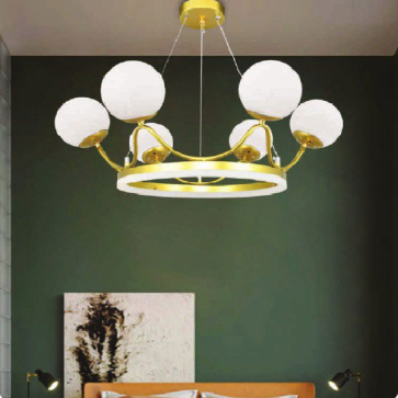AN - TL- 8808/550: Đèn thả LED, chao quả bi, thân xi vàng -  KT : Ø550mm x H1200mm -  - Đèn G9 x 6 bóng + LED đổi 3 màu