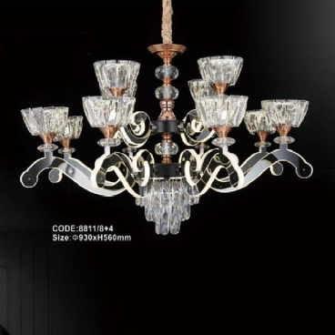 CODE: 8811/8+4: Đèn chùm LED 12 tay LED, chao Thủy tinh/Phale - KT: Ø930mm x H560mm - Đèn LED
