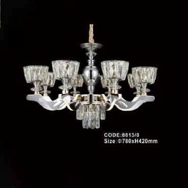 CODE: 8813/8: Đèn chùm LED 8 tay, chao thủy tinh/Phale - KT: Ø780mm  x H420mm - Đèn LED