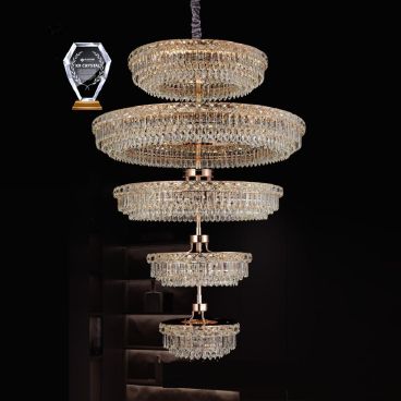 CODE: 8817/5: Đèn thả LED Phale K9 5 vòng - KT: Ø(800+1200+9500+600+450)mm x H1750mm - Đèn LED 720W