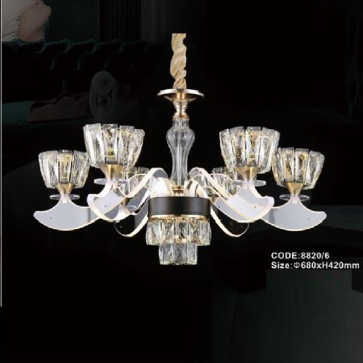 CODE: 8820/6: Đèn chùm LED 6 tay, chao đèn thủy tinh/Phale - KT: Ø680mm  x H420mm - Đèn LED