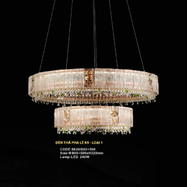 CODE: 8820/800+500: Đèn thả 2 vòng LED - KT: Ø(800+500)mm x H320mm - Đèn LED 240W