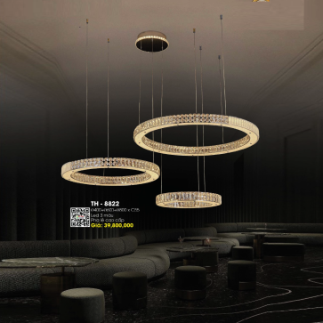 TH - 8822: Đèn thả LED Phale 3 vòng - KT: Ø(400+600+800)mm x H55mm - Đèn LED đổi 3 màu