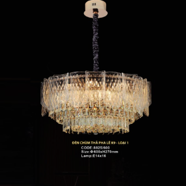CODE: 8825/600: Đèn thả Phale K9 Cao cấp - KT: Ø600mm x H270mm - Bóng đèn E14 x 16 bóng