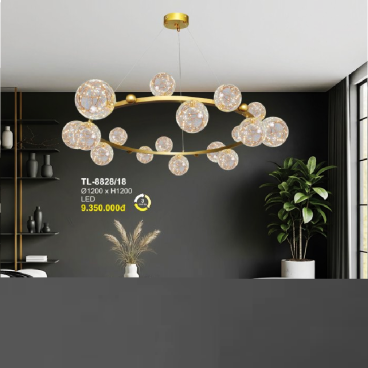 A - TL - 8828/18: Đèn thả LED chao quả bi - KT: Ø1200mm x H1200mm - Đèn LED đổi 3 màu